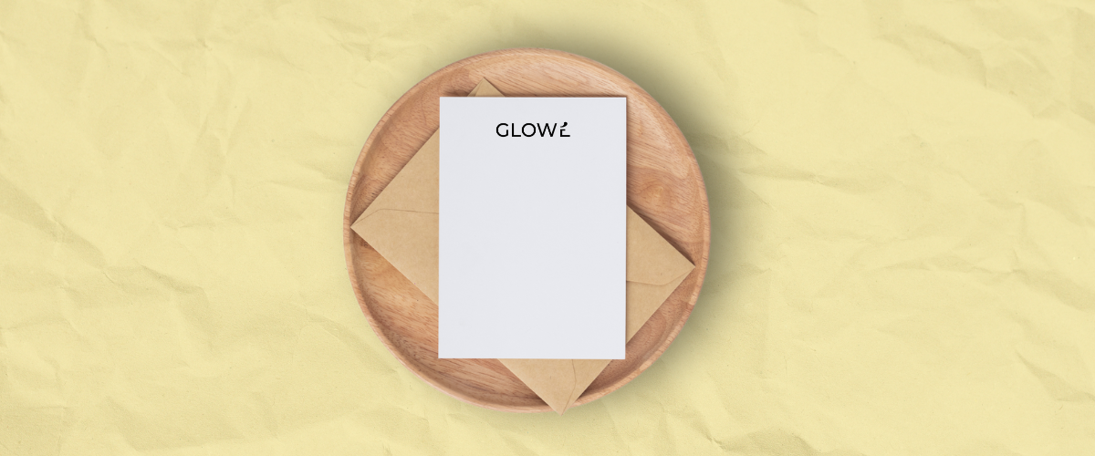 Briefumschlag und Briefpapier von Glowé für die Anmeldung zu unserem Newsletter
